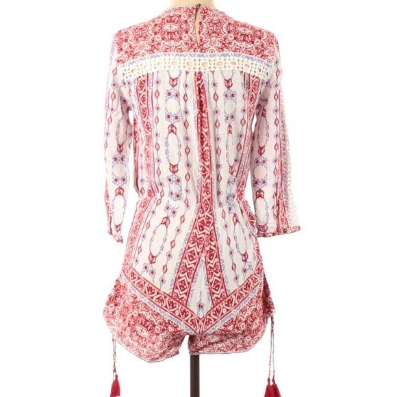 Saylor Red, White and Blue Boho Romper with Red Tassels in Size Small - Picture 4 of 9
